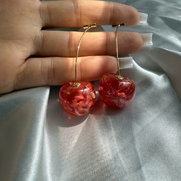 Anthro Pink Cherry Drop Earrings - Picture 9 of 10